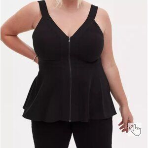 Peplum Crepe Zip Front Top